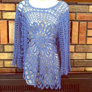 Crocheted  Blue asymmetrical Sweater Large